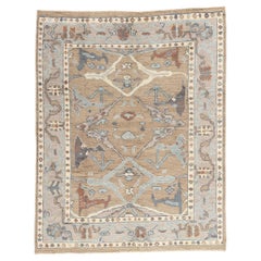 New Biophilic Contemporary Soft Earth-Tone Oushak Soumak Textured Carpet