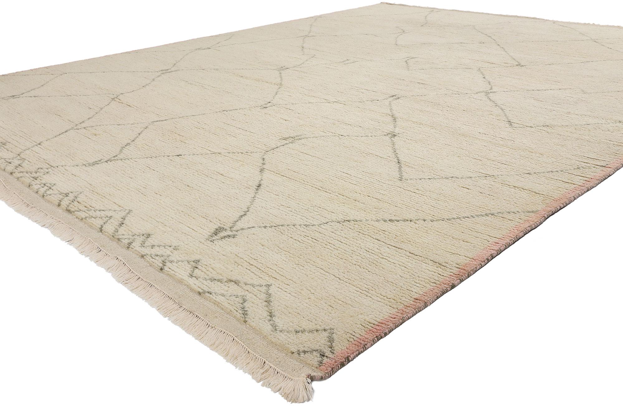31291 New Biophilic Echoes Organic Modern Moroccan Rug, 09'05 x 11'09. This hand knotted wool Biophilic Echoes Organic Modern Moroccan Rug embodies the perfect harmony between nature and contemporary design. The composition features a soft neutral