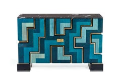 New  Black and  Blue Table Lamp   in Wood Marquetry by Aymeric Lefort