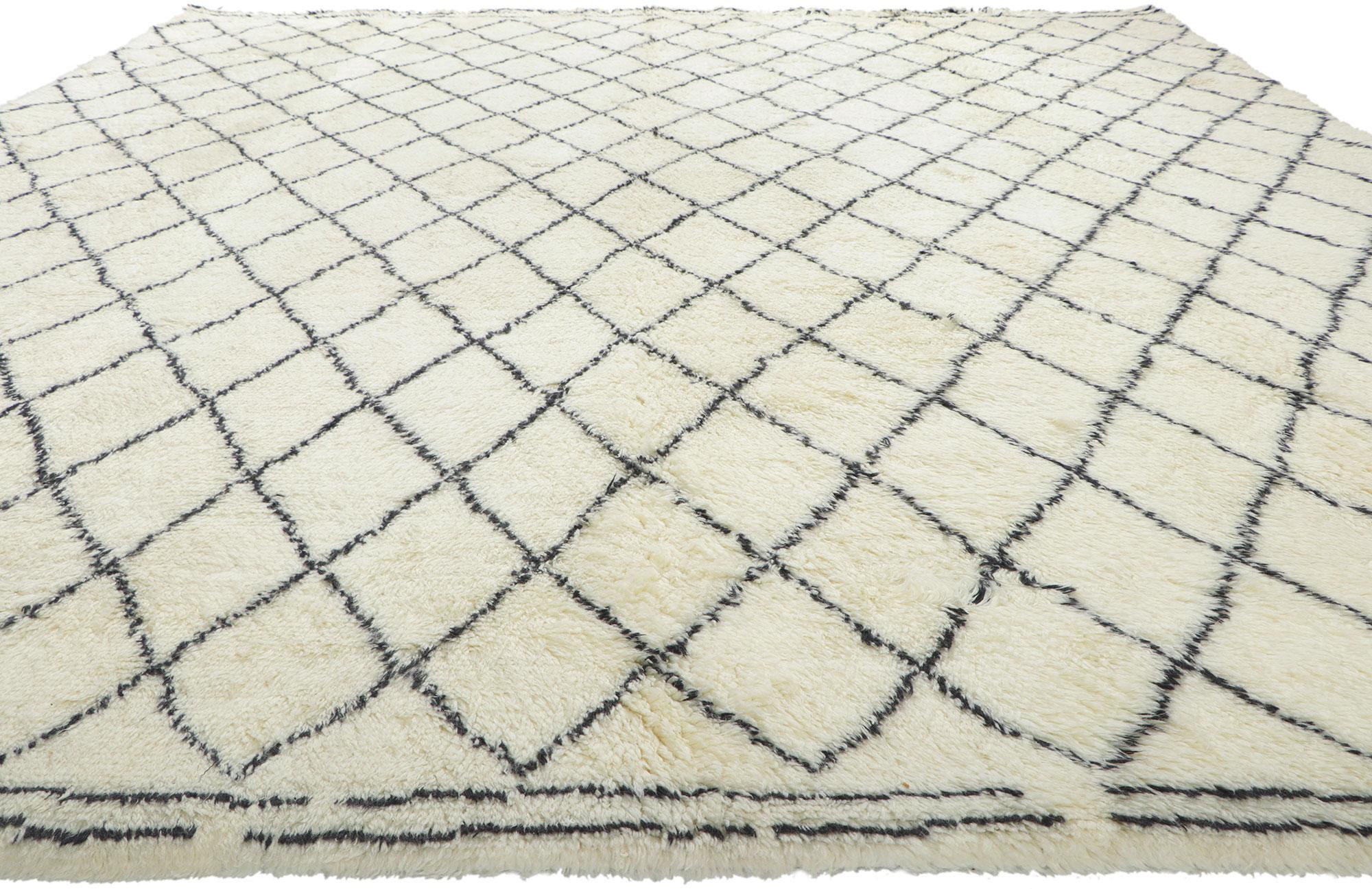 Indian New Black and Ivory Modern Moroccan Style Rug with Cozy Hygge Style For Sale
