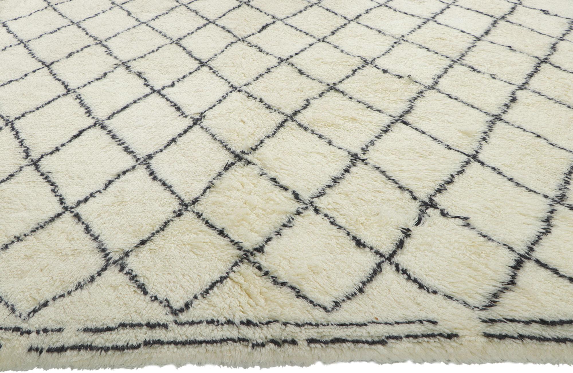 Hand-Knotted New Black and Ivory Modern Moroccan Style Rug with Cozy Hygge Style For Sale