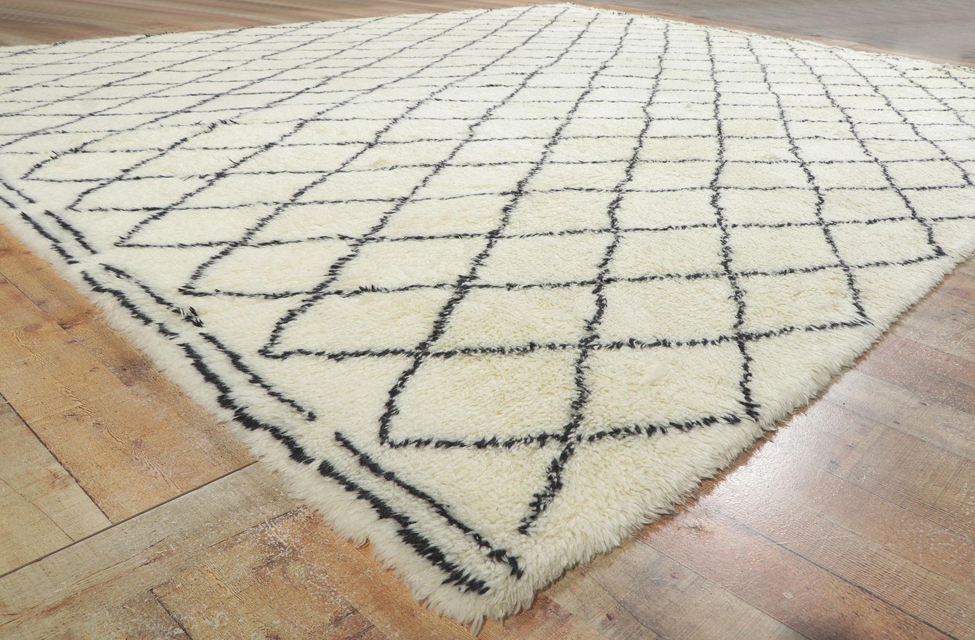 Wool New Black and Ivory Modern Moroccan Style Rug with Cozy Hygge Style For Sale