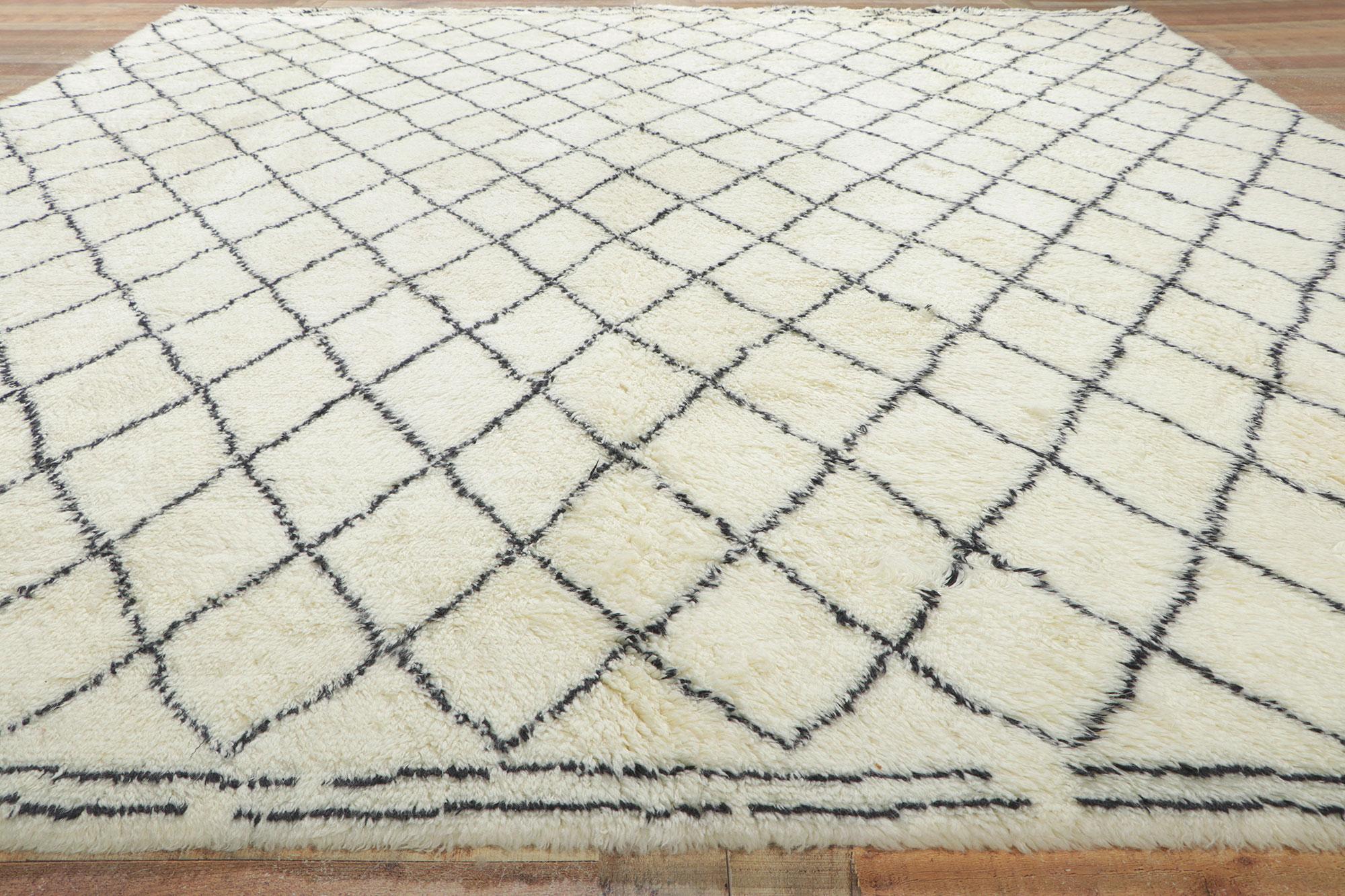 New Black and Ivory Modern Moroccan Style Rug with Cozy Hygge Style For Sale 1