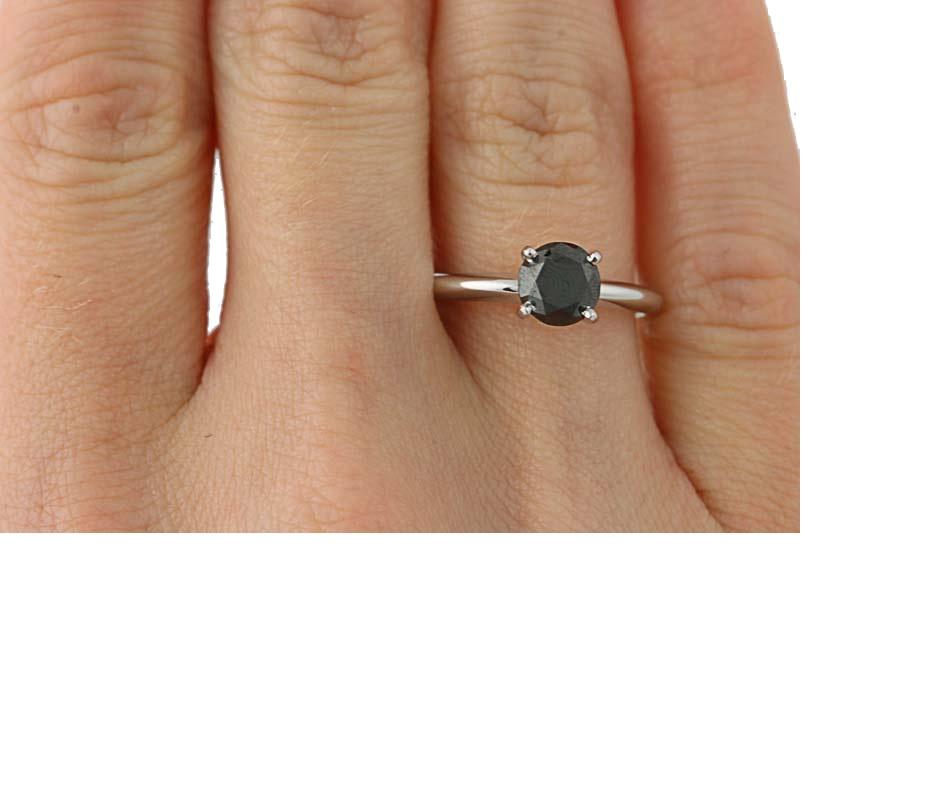 For Sale:  New Black Diamond Engagement Ring, 14k Gold Round Cut Solitaire 1.21ct 2