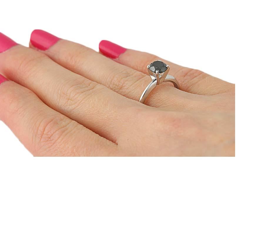 En vente :  New Black Diamond Engagement Ring, 14k Gold Round Cut Solitaire 1.21ct 4