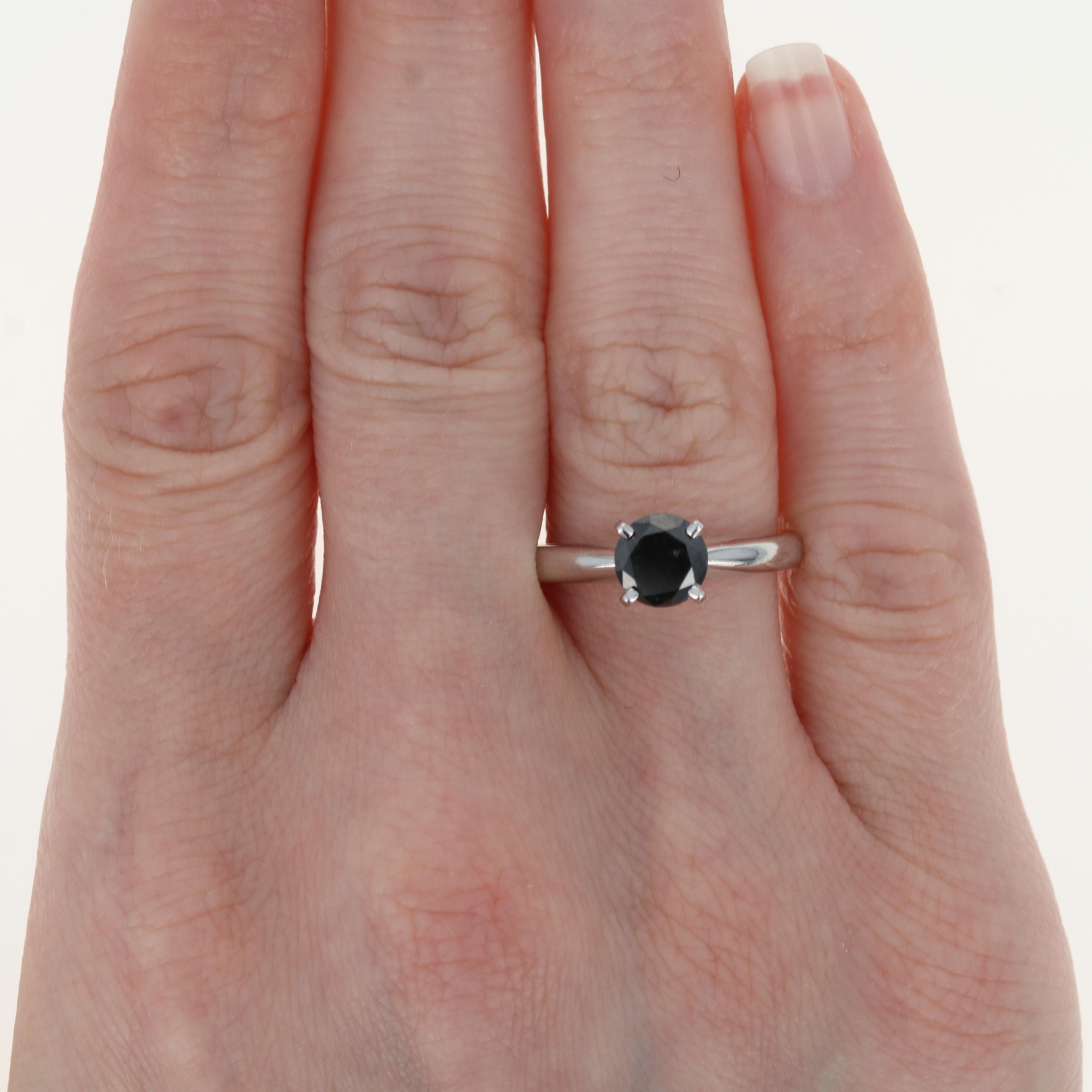 Black Diamond Solitaire Ring 1.06 Carat, 14 Karat White Gold Round Cut In New Condition In Greensboro, NC