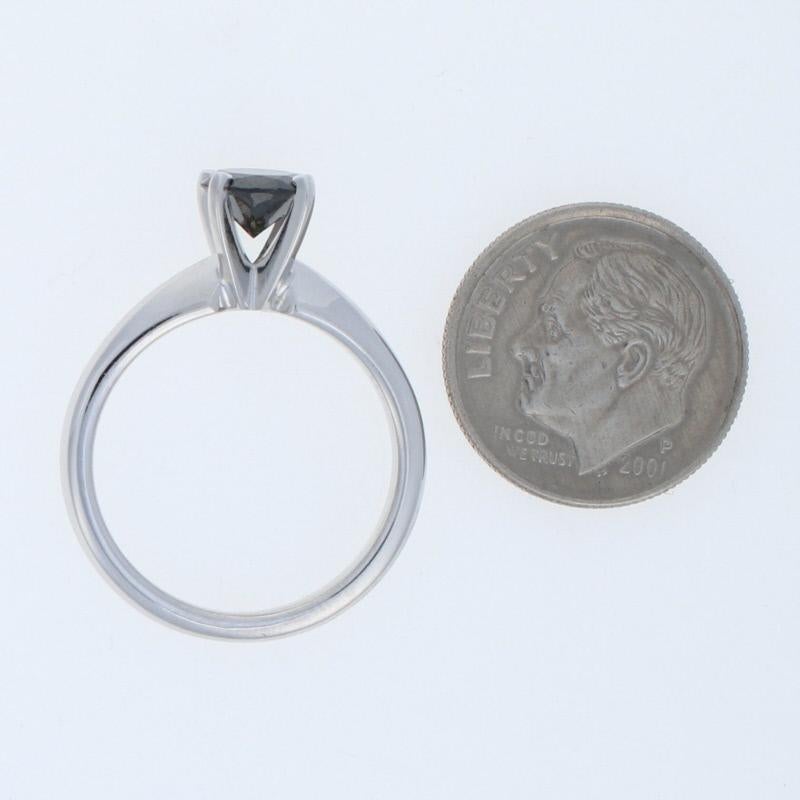 Black Diamond Solitaire Ring 1.06 Carat, 14 Karat White Gold Round Cut 2