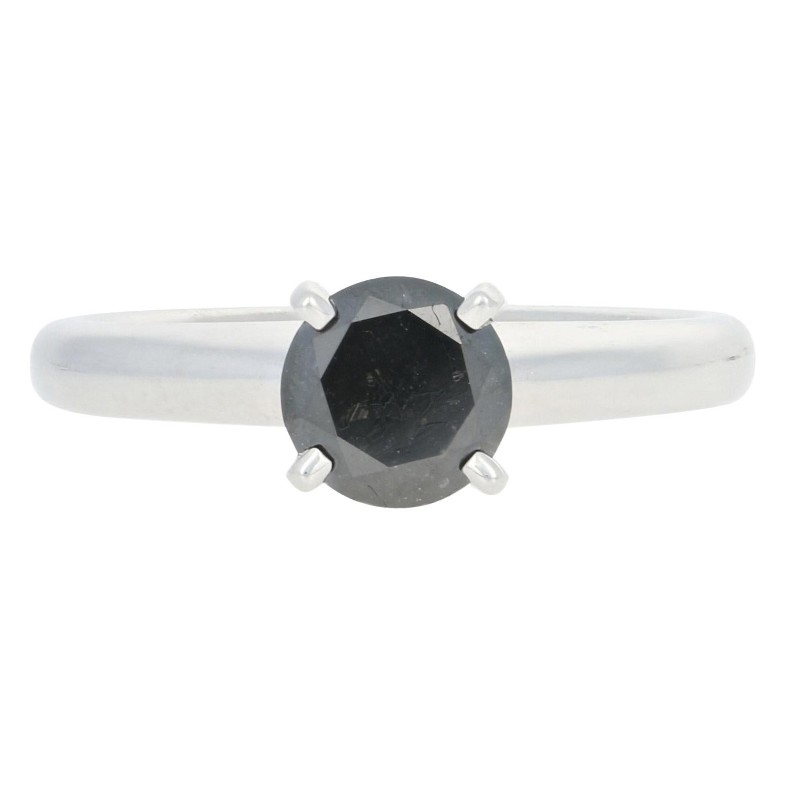 New Black Diamond Solitaire Engagement Ring 1.06ct, 14k White Gold Round Cut