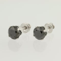 Black Diamond Stud Earrings, 14 Karat Gold Pierced Screw-On Backs 4.14 Carat