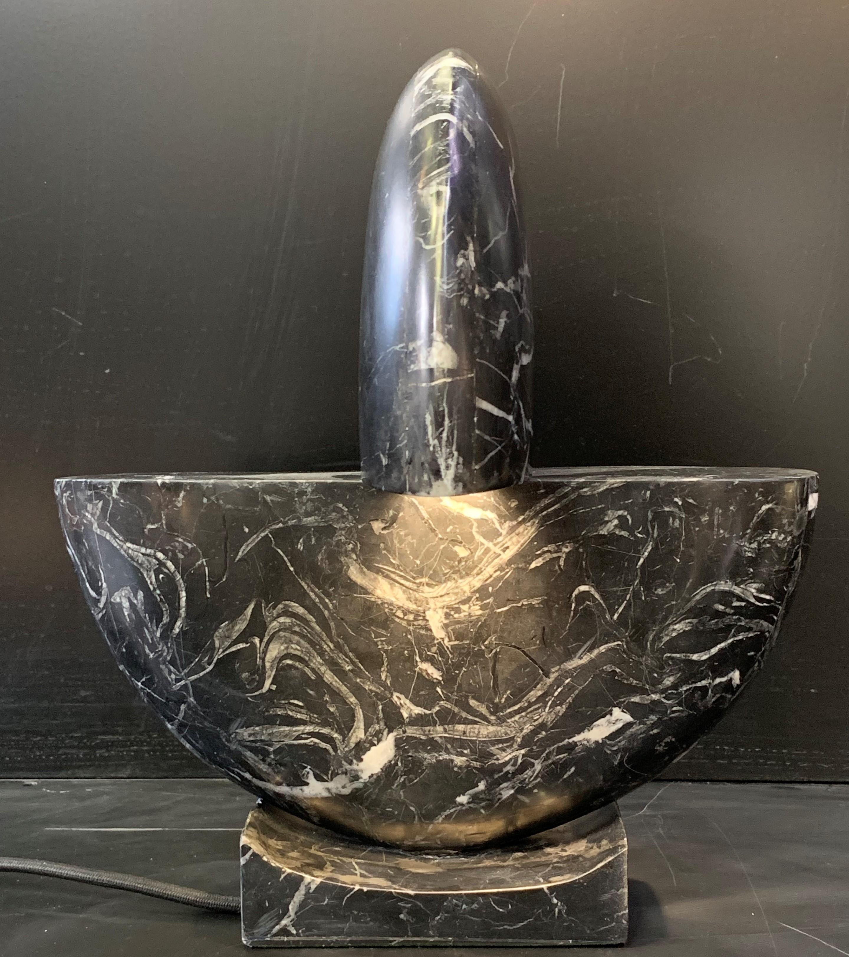 New Black Marble Table Lamp with Base In Good Condition In Miami, FL