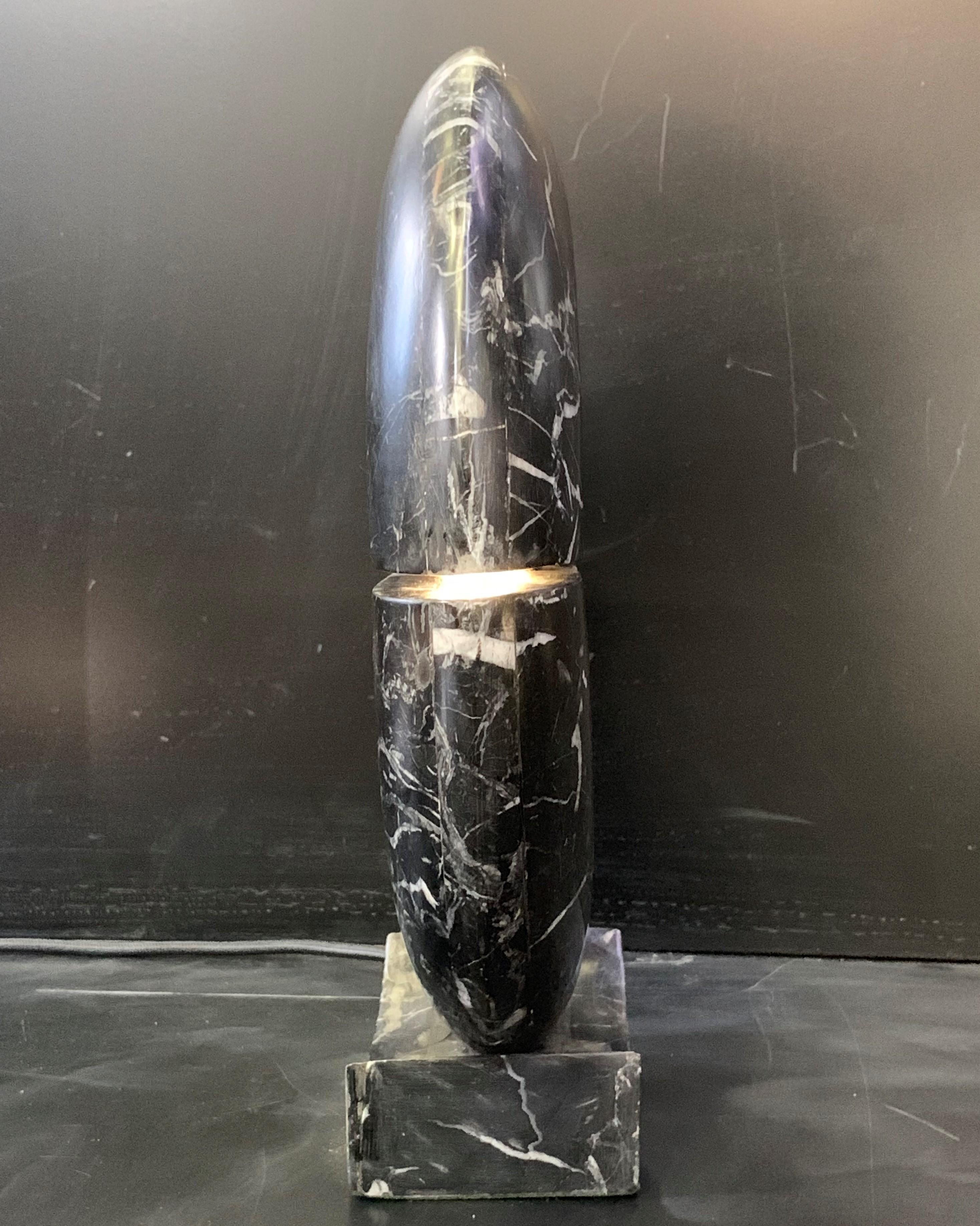 New Black Marble Table Lamp with Base In Good Condition For Sale In Miami, FL