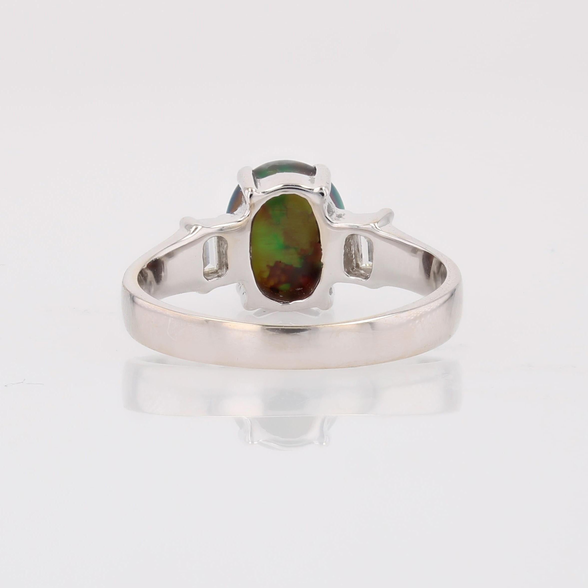New Black Opal Emerald Cut Diamonds 18 karat White Gold Ring For Sale 9