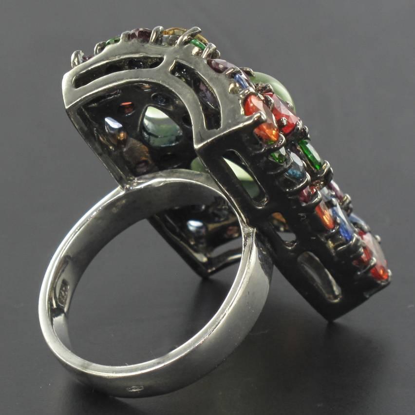 New Black Rhodium Silver Precious Stones Cocktail Ring 3