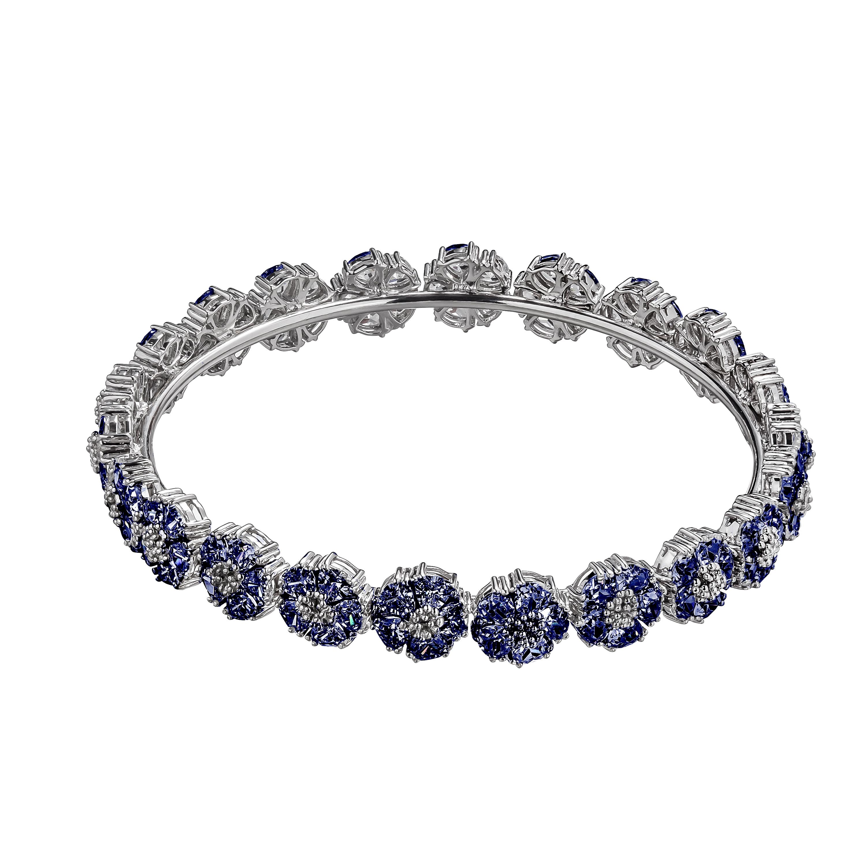 Trillion Cut Black Sapphire Blossom Gemstone Wraparound Bracelet For Sale