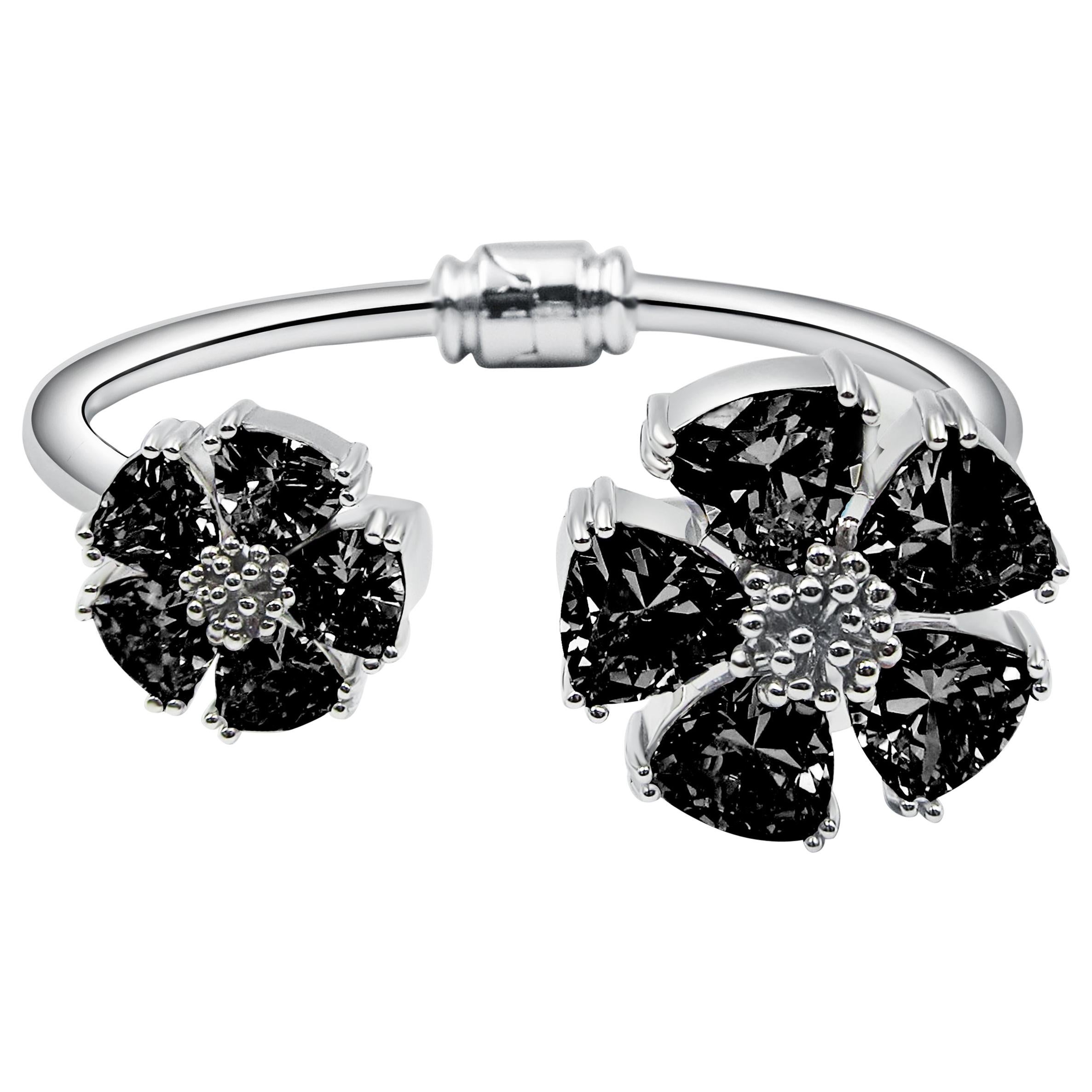 Black Sapphire Blossom Large Mixed Stone Hinge Bracelet For Sale