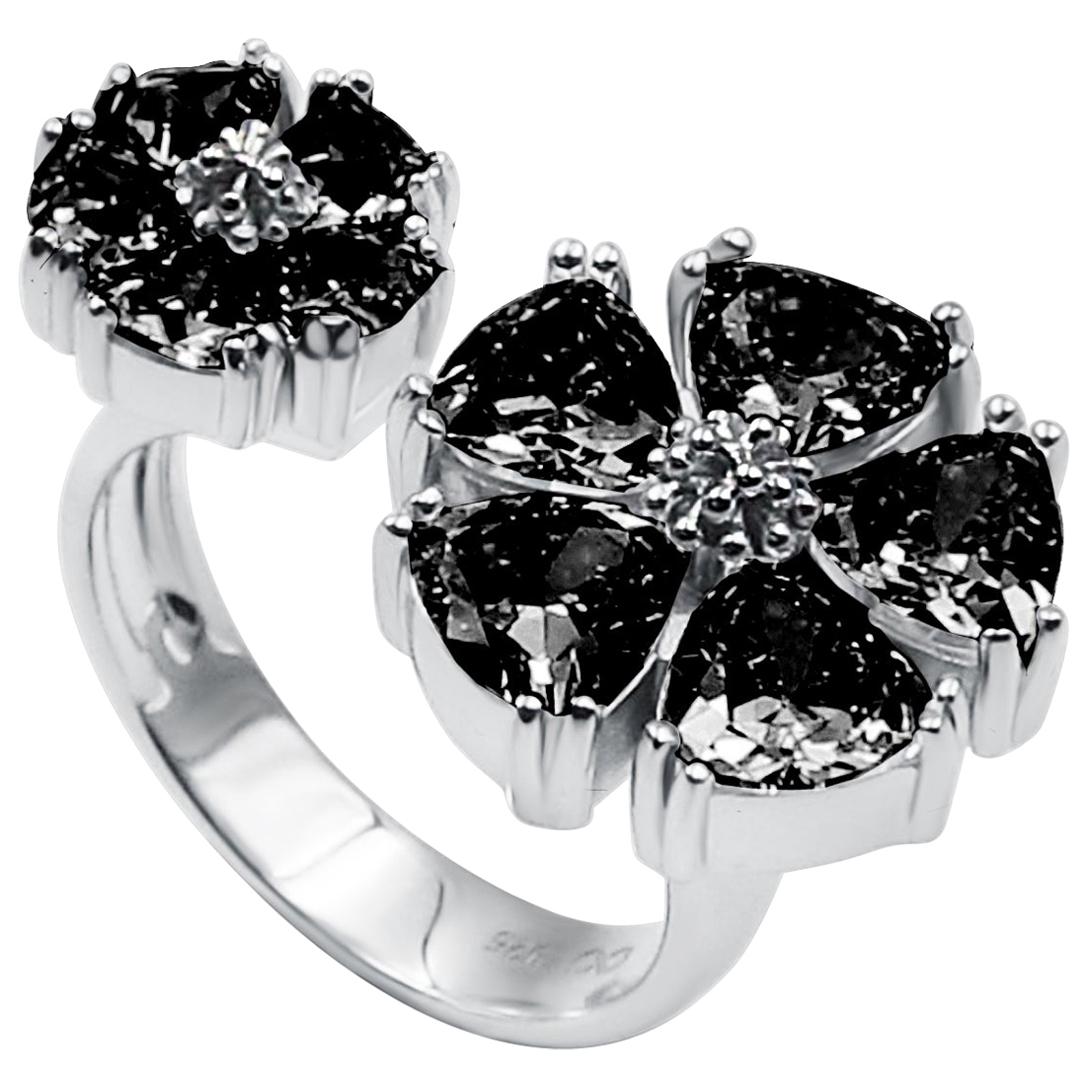 Black Sapphire Mixed Blossom Stone Open Ring For Sale