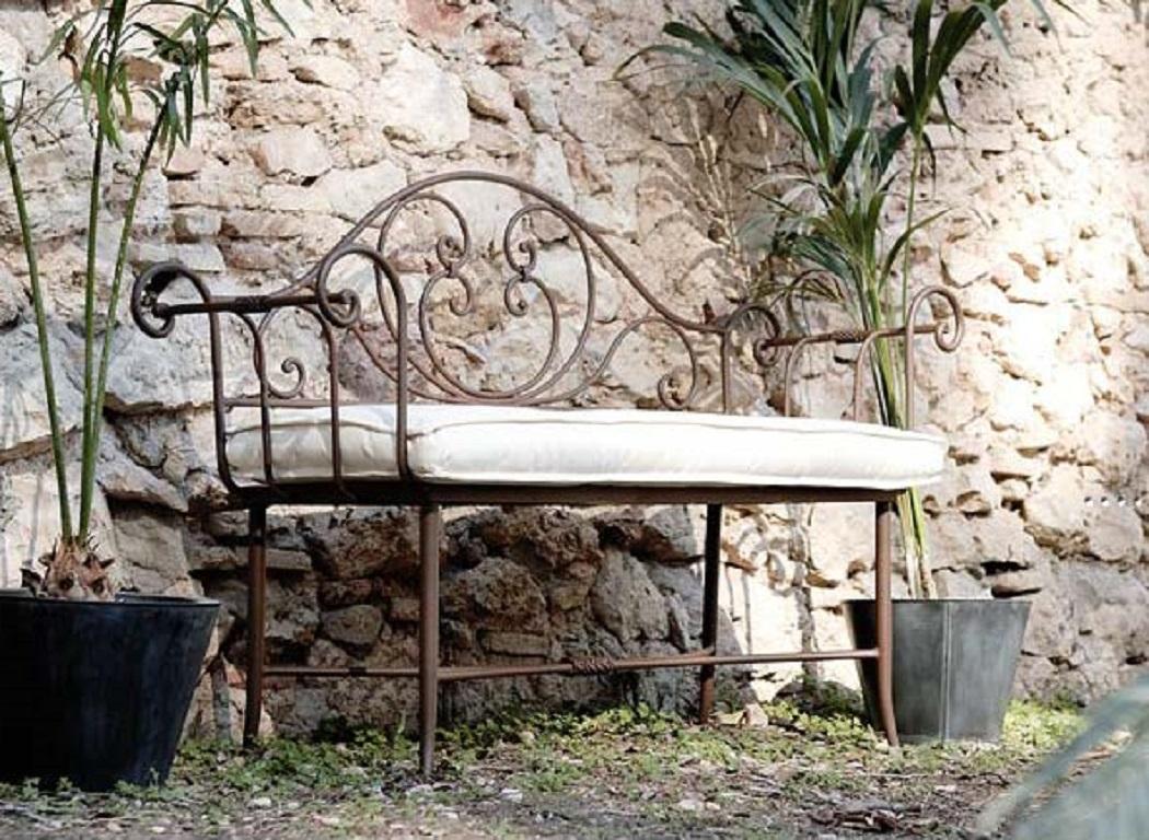 New Black Wrought Iron Bench or Chaise with One Arm and Back In New Condition For Sale In Miami, FL