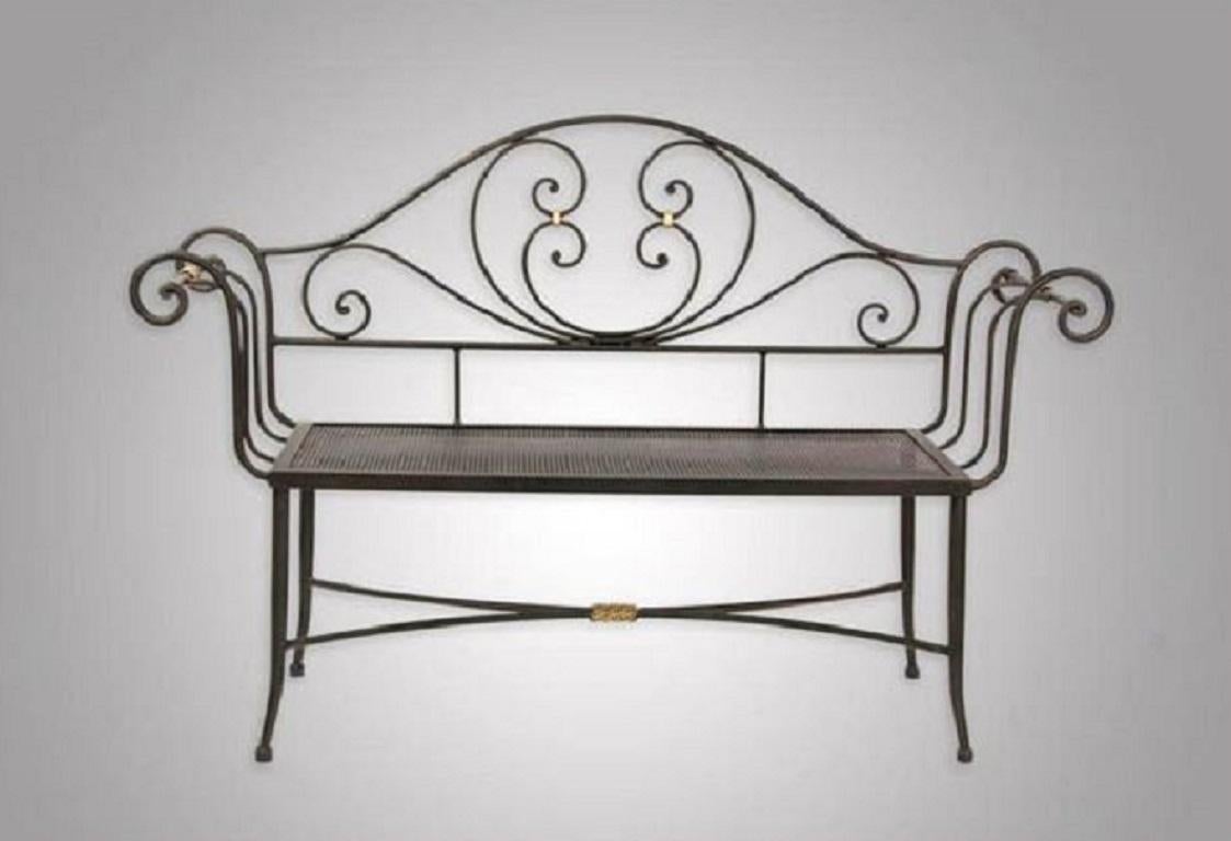 Contemporary New Black Wrought Iron Bench or Chaise with One Arm and Back For Sale
