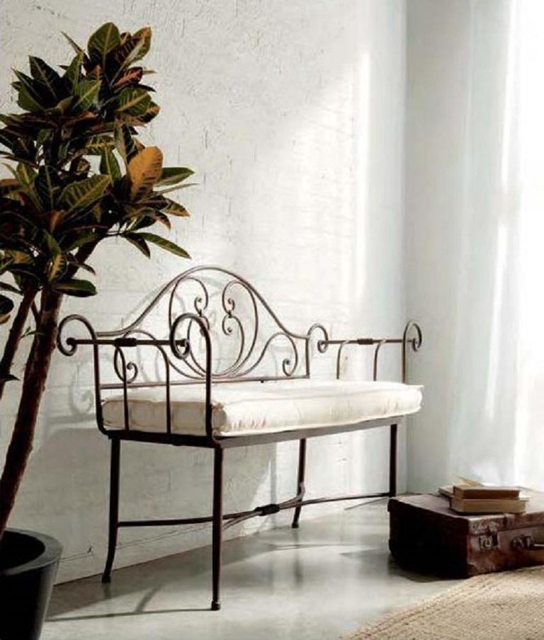 New Black Wrought Iron Bench or Chaise with One Arm and Back For Sale 1