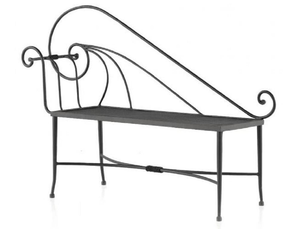 Belle Époque New Black Wrought Iron Bench with Arms and Back For Sale