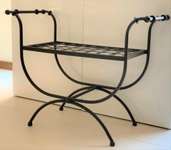 Nuova Panca Curule in ferro battuto nero con cuscino, Savonarola, Trono