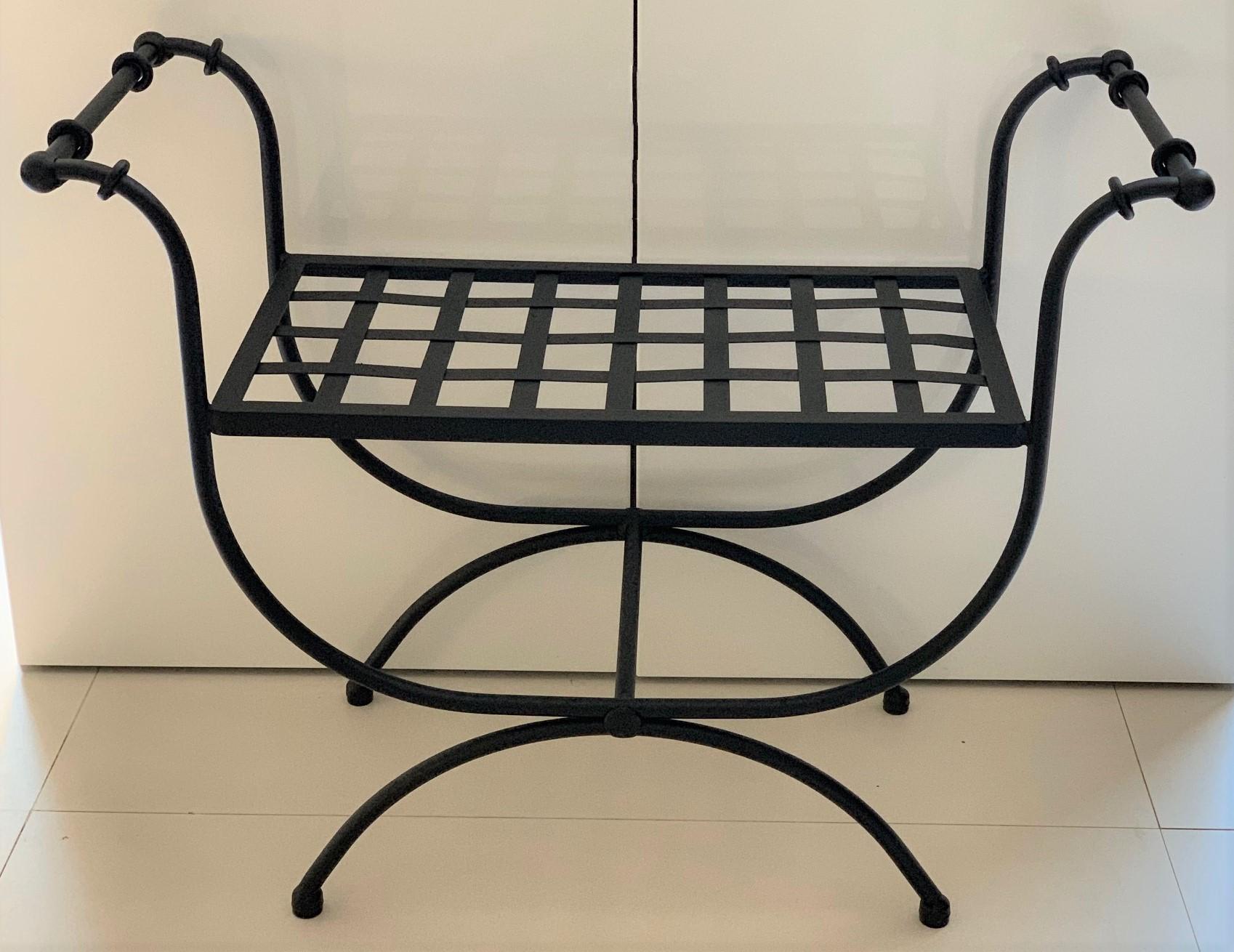 wrought iron bench with cushion