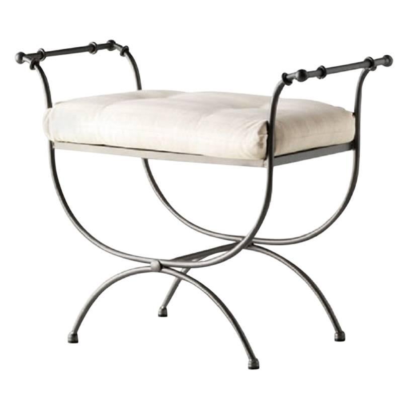 New Black Wrought Iron Curule Bench with Cushion, Savonarola, Throne