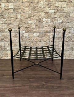 New Black Wrought Iron Curule Bench with Gold Details