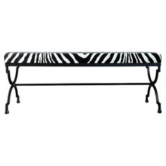 New Black Wrought Iron Curule Bench con tessuto Ralph Lauren Barlett Zebra