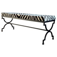 New Black Wrought Iron Curule Bench con tessuto Ralph Lauren Barlett Zebra