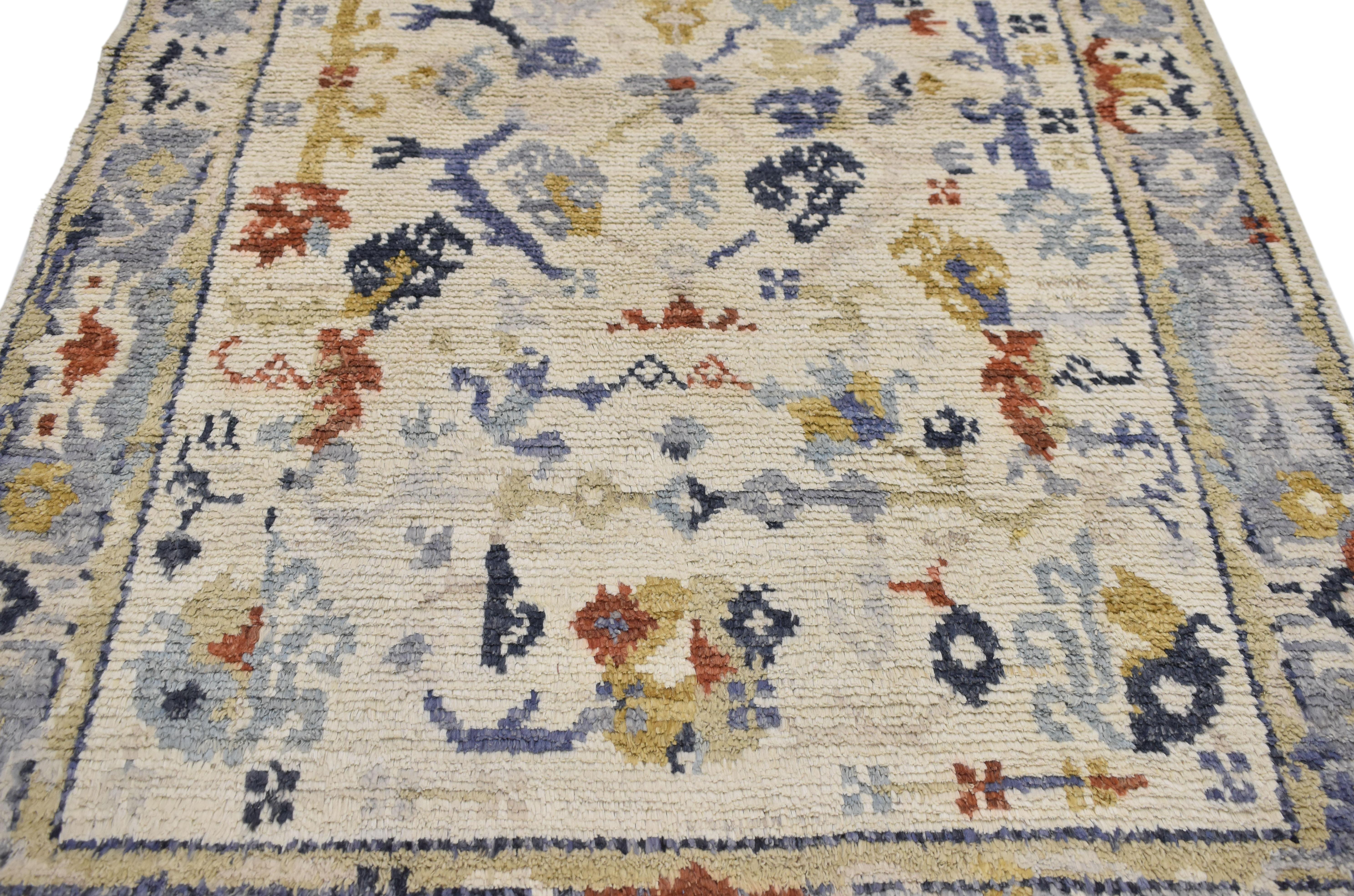 Hand-Knotted New Contemporary Transitional Oushak Accent Rug with Federal Style For Sale