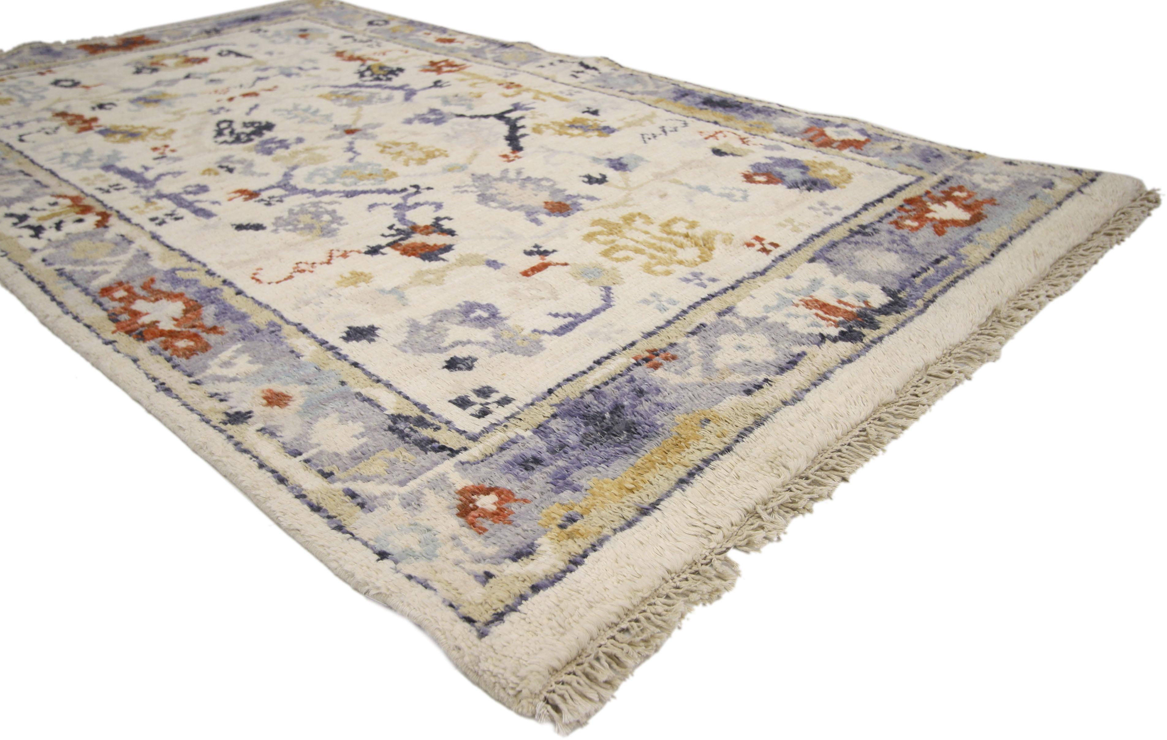 80388 Contemporary Transitional Oushak Accent Rug with Federal Style. Blending a Federal style and elements from the modern world, this hand knotted wool contemporary transitional Oushak accent rug beautifully balances new and old. It features an