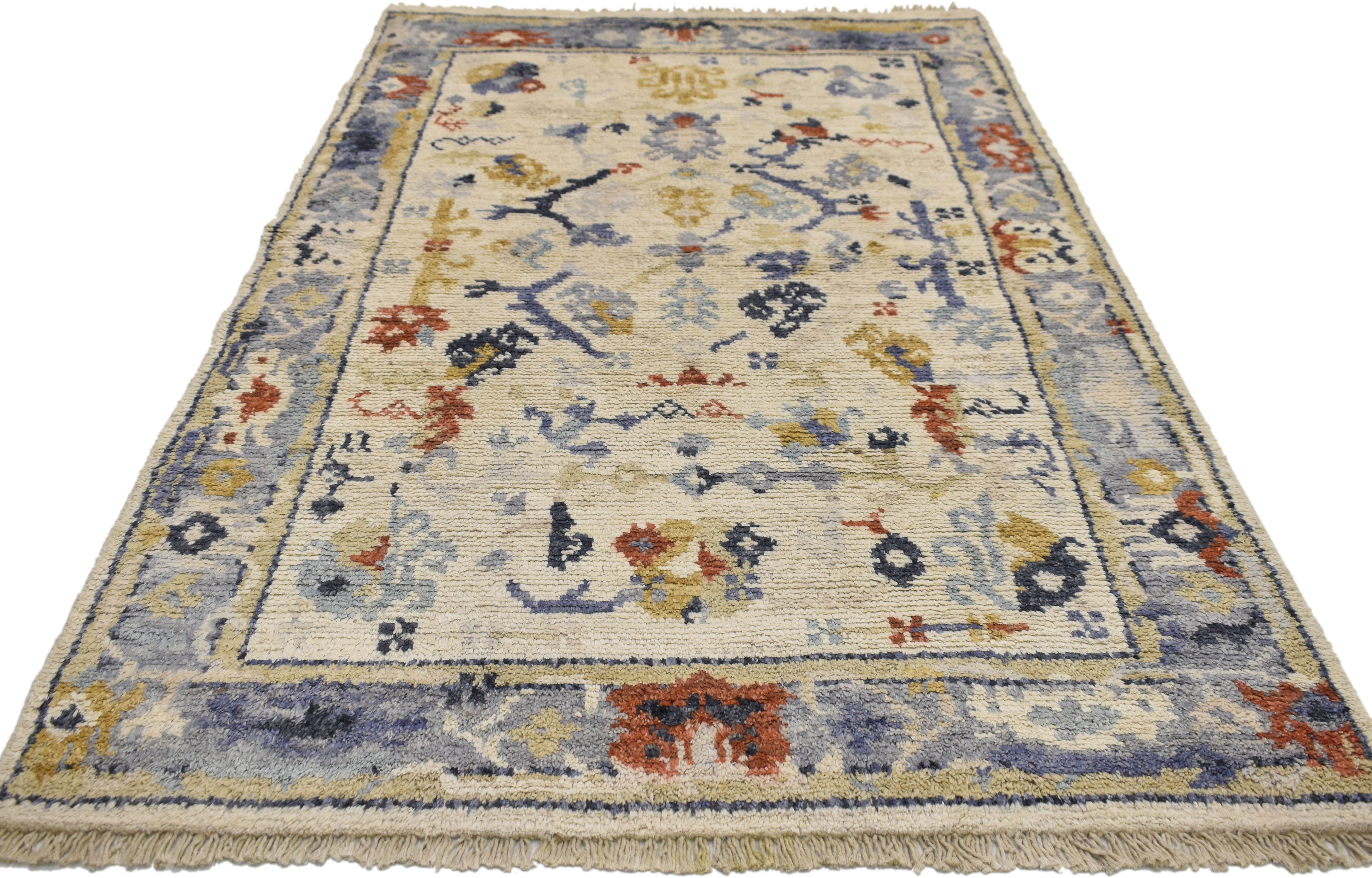 Pakistani New Contemporary Transitional Oushak Accent Rug with Federal Style For Sale