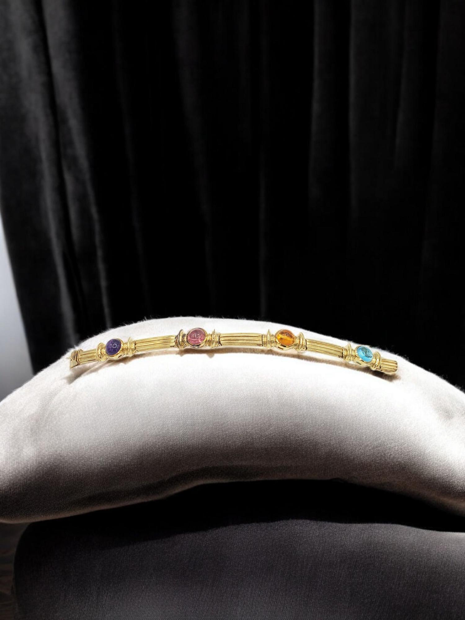 NOUVEAU Bracelet en or jaune 14 carats avec tourmaline bleue et rose, améthyste et citrine en vente 2