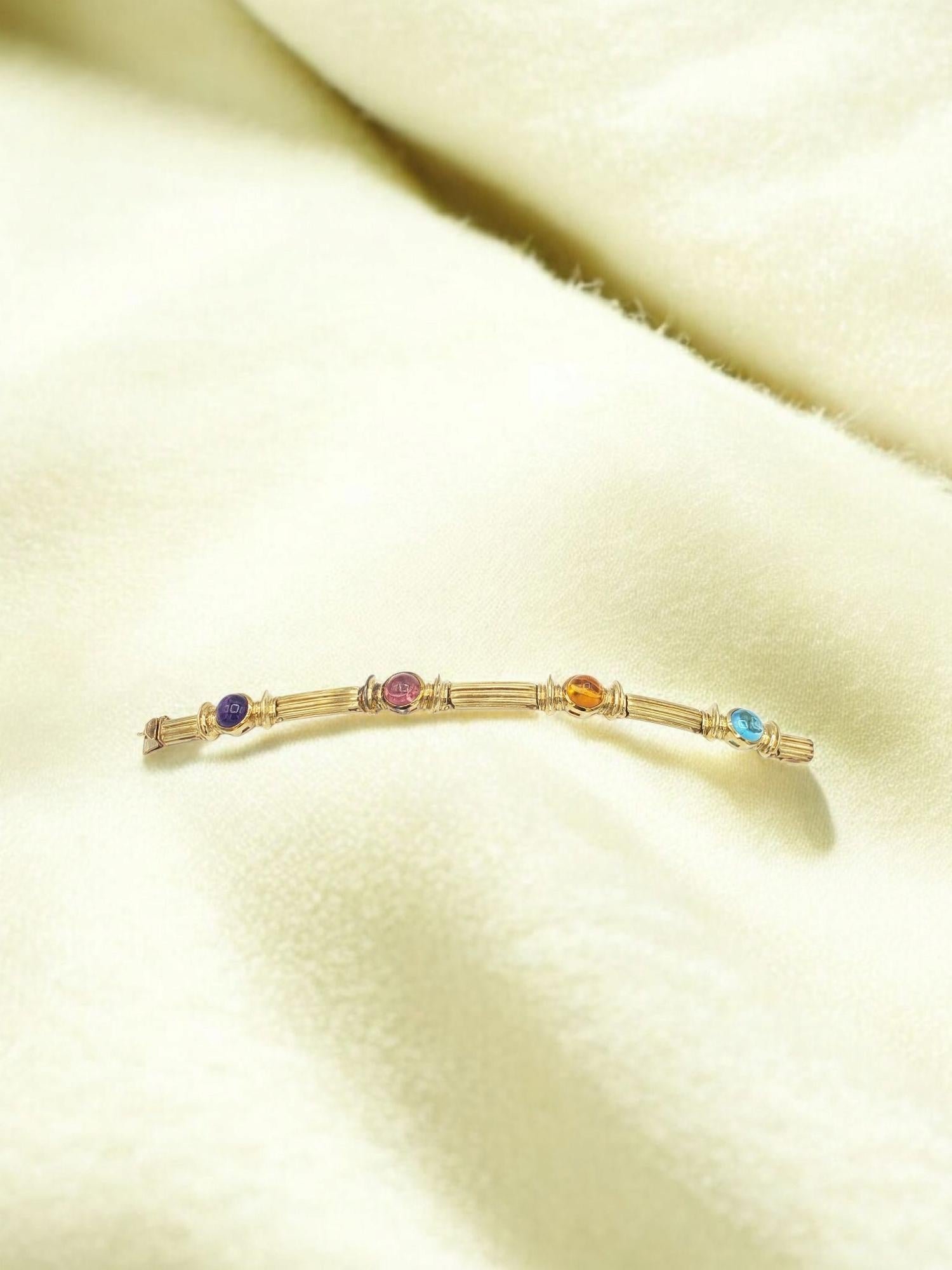NOUVEAU Bracelet en or jaune 14 carats avec tourmaline bleue et rose, améthyste et citrine en vente 3