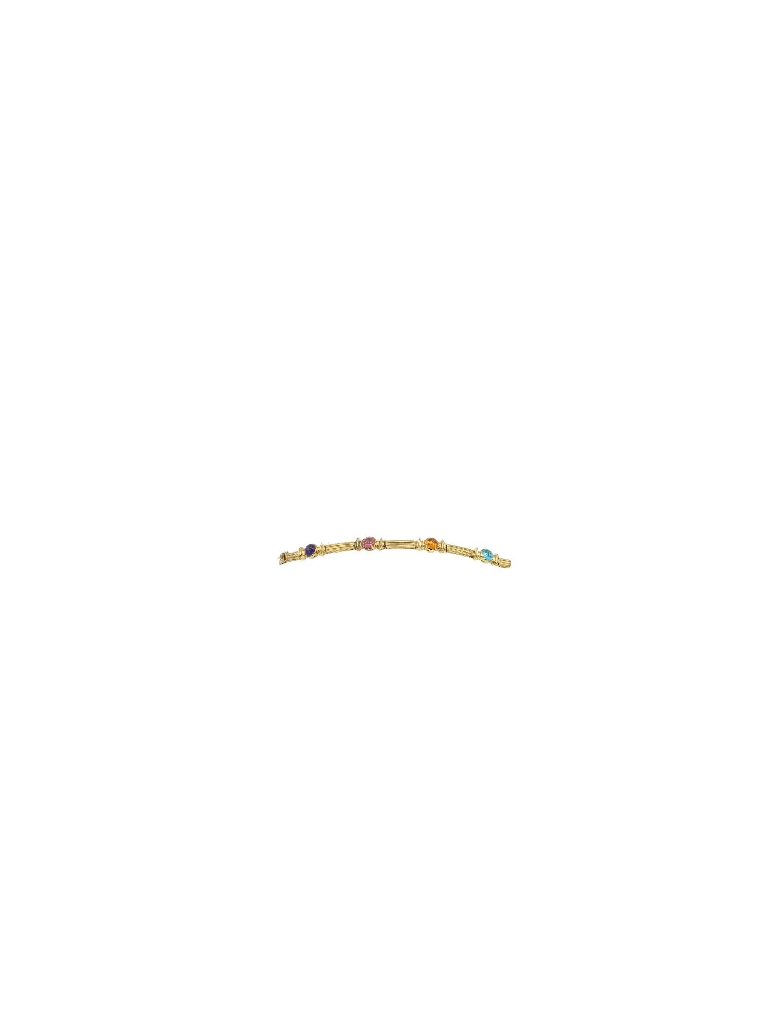 NOUVEAU Bracelet en or jaune 14 carats avec tourmaline bleue et rose, améthyste et citrine Unisexe en vente