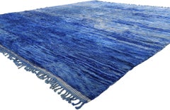 New Modern Blue Berber Beni Mrirt Moroccan Rug with Expressionist Style