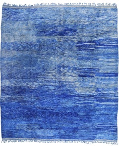 New Modern Blue Berber Beni Mrirt Moroccan Rug with Expressionist Style
