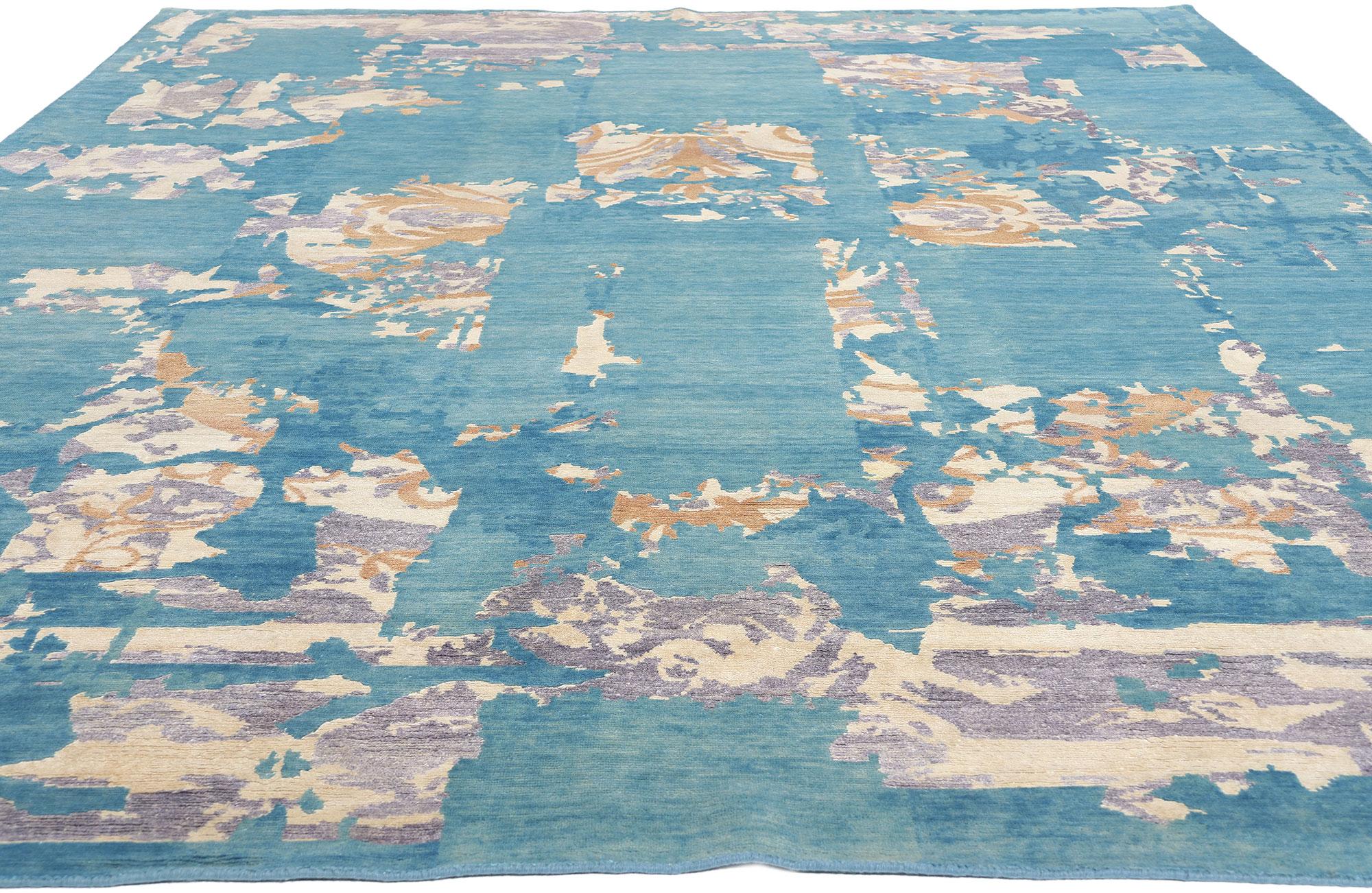 Moderno New Blue Contemporary Abstract Wool & Silk Rug in vendita