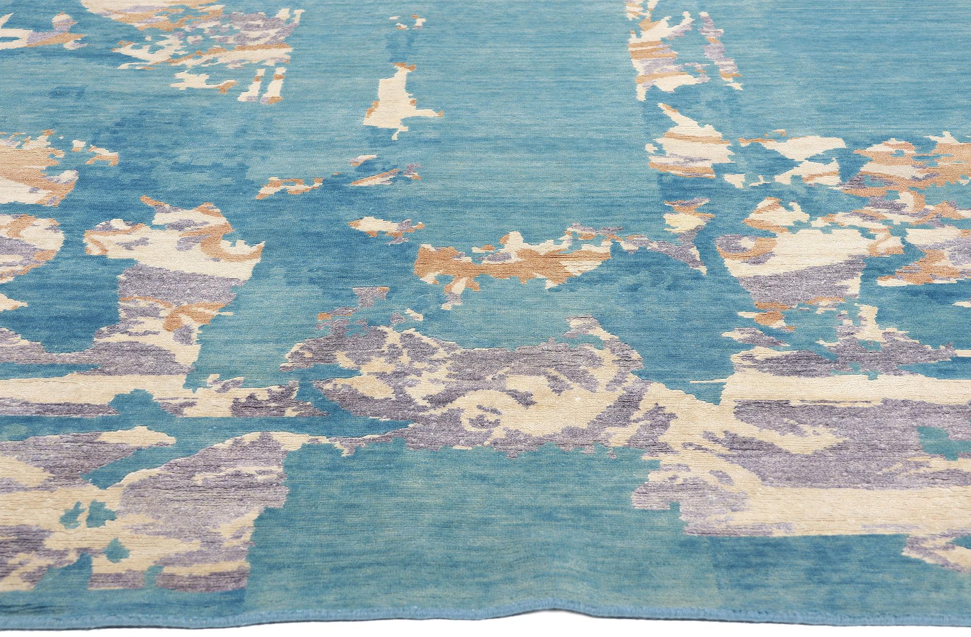 Indiano New Blue Contemporary Abstract Wool & Silk Rug in vendita