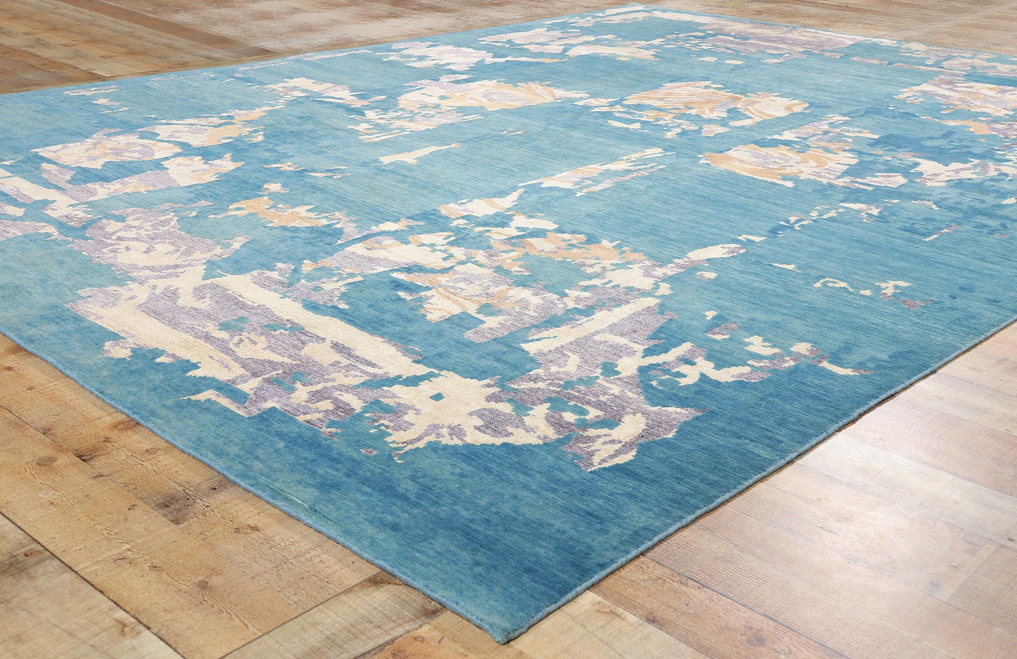 XXI secolo e contemporaneo New Blue Contemporary Abstract Wool & Silk Rug in vendita