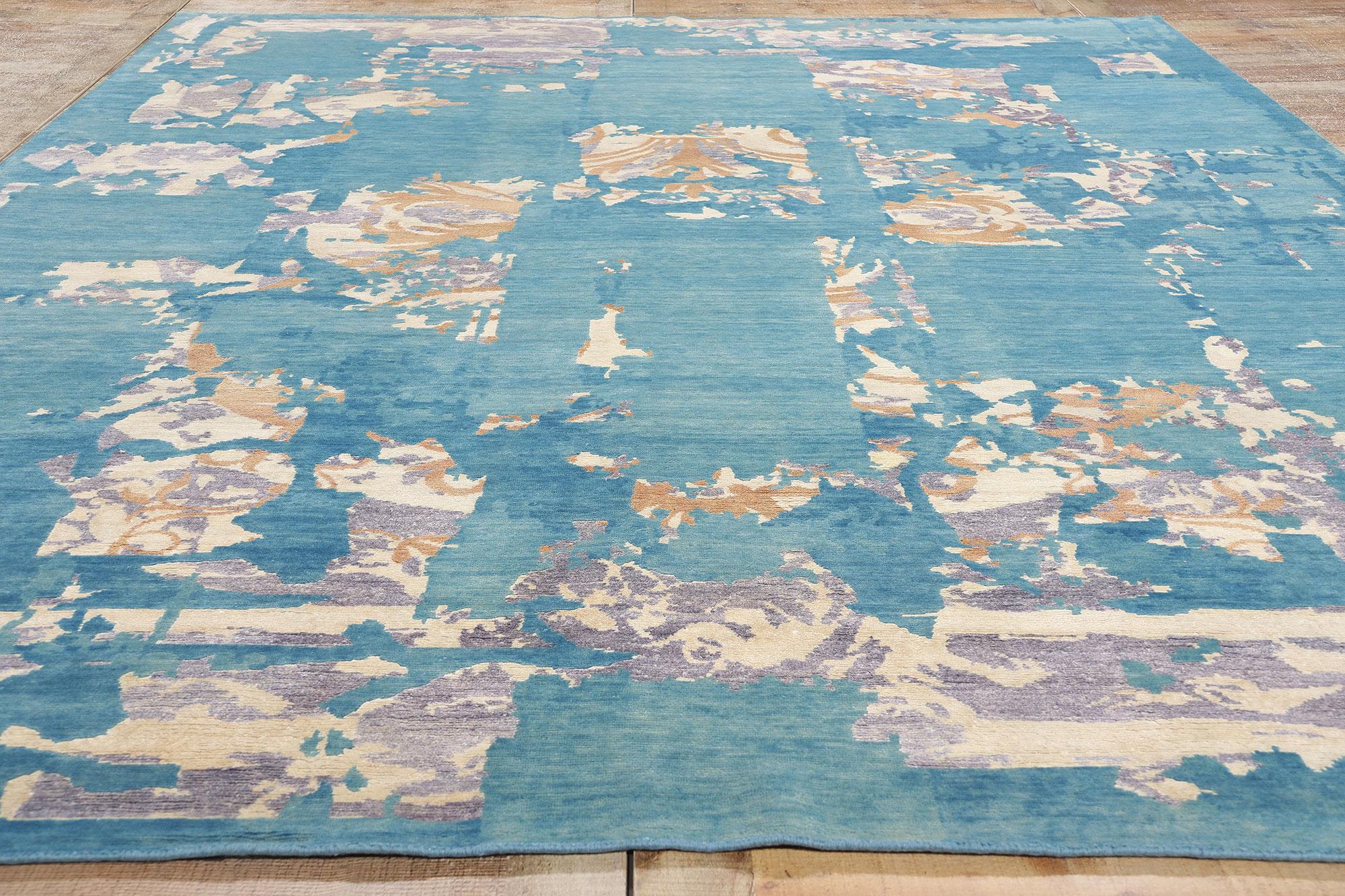 Lana New Blue Contemporary Abstract Wool & Silk Rug in vendita