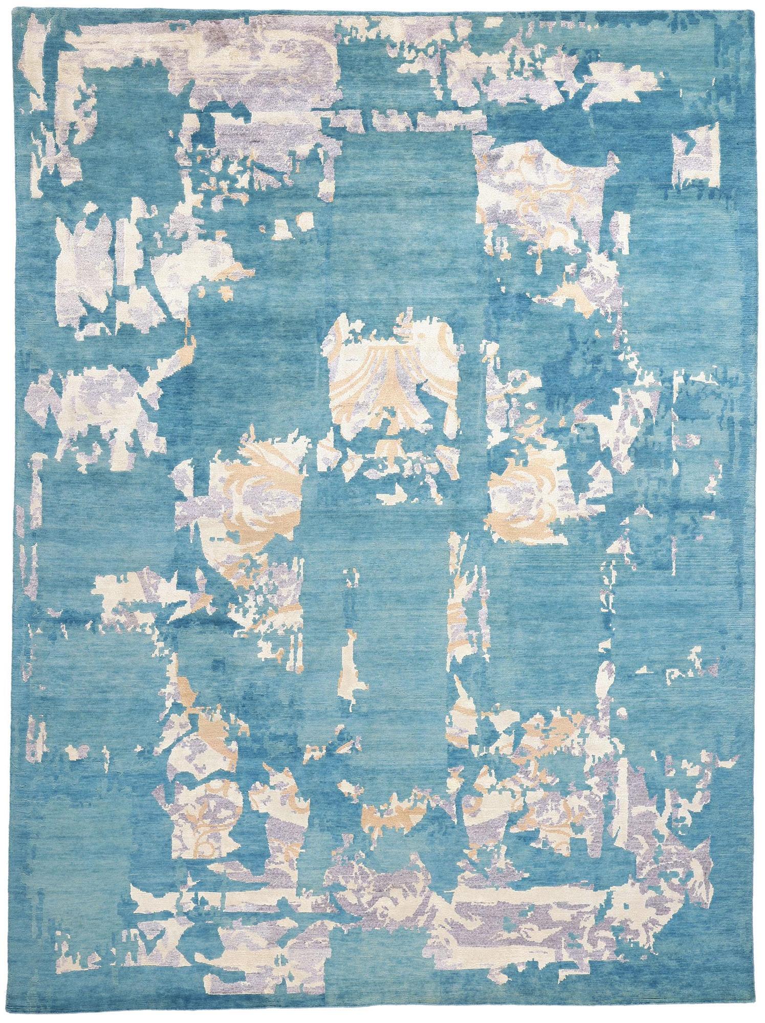 New Blue Contemporary Abstract Wool & Silk Rug