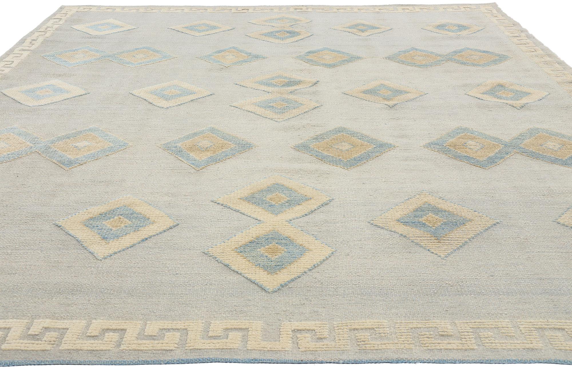 Bohemian New Blue Contemporary High-Low Moroccan Rug, Tribal Allure Meets Boho Chic For Sale