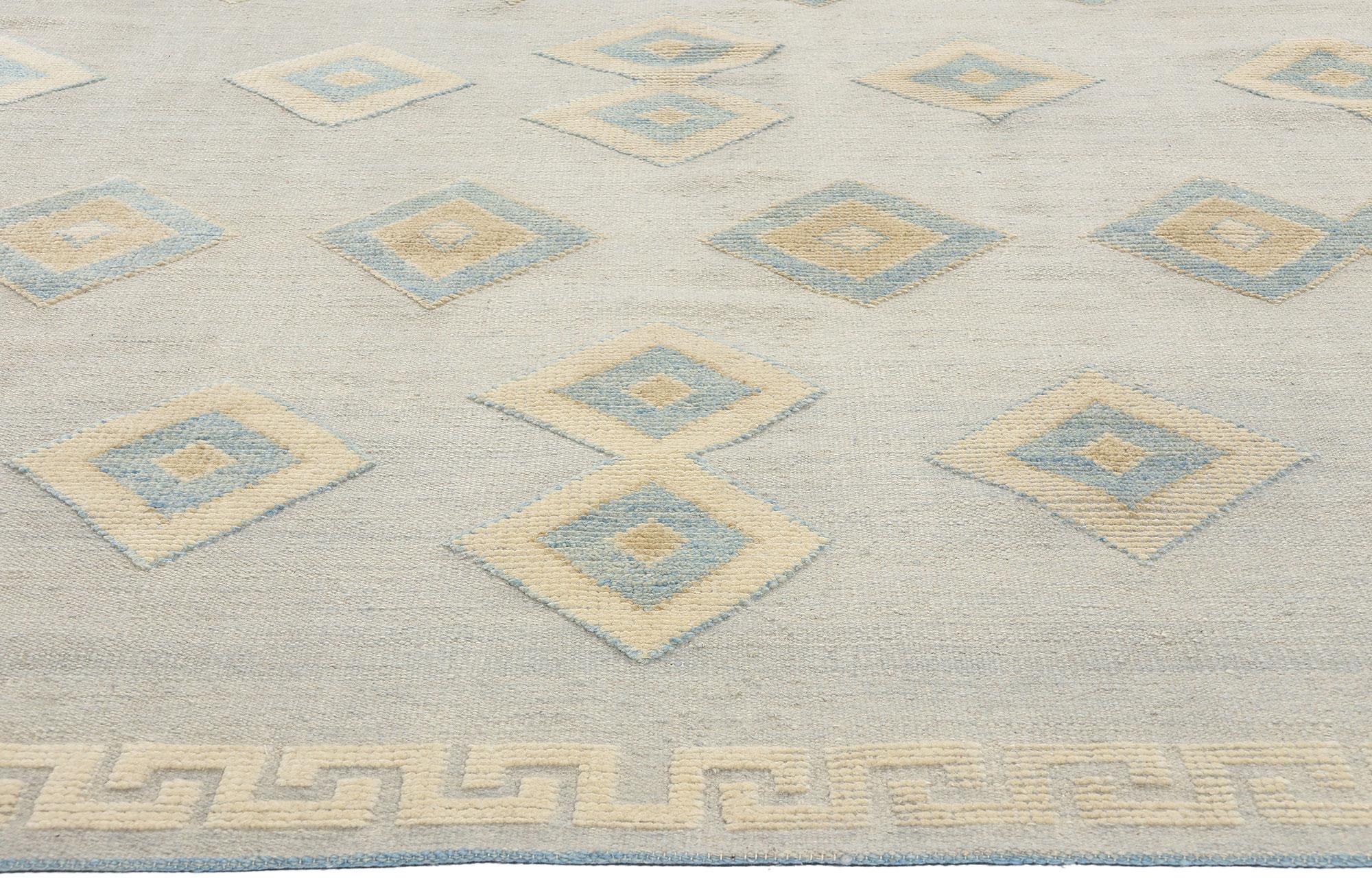 Indian New Blue Contemporary High-Low Moroccan Rug, Tribal Allure Meets Boho Chic For Sale