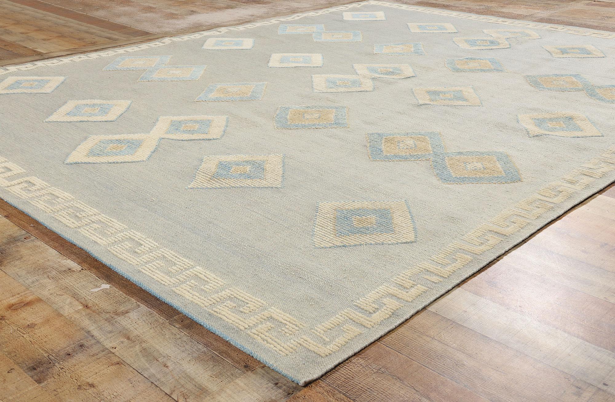 Wool New Blue Contemporary High-Low Moroccan Rug, Tribal Allure Meets Boho Chic For Sale