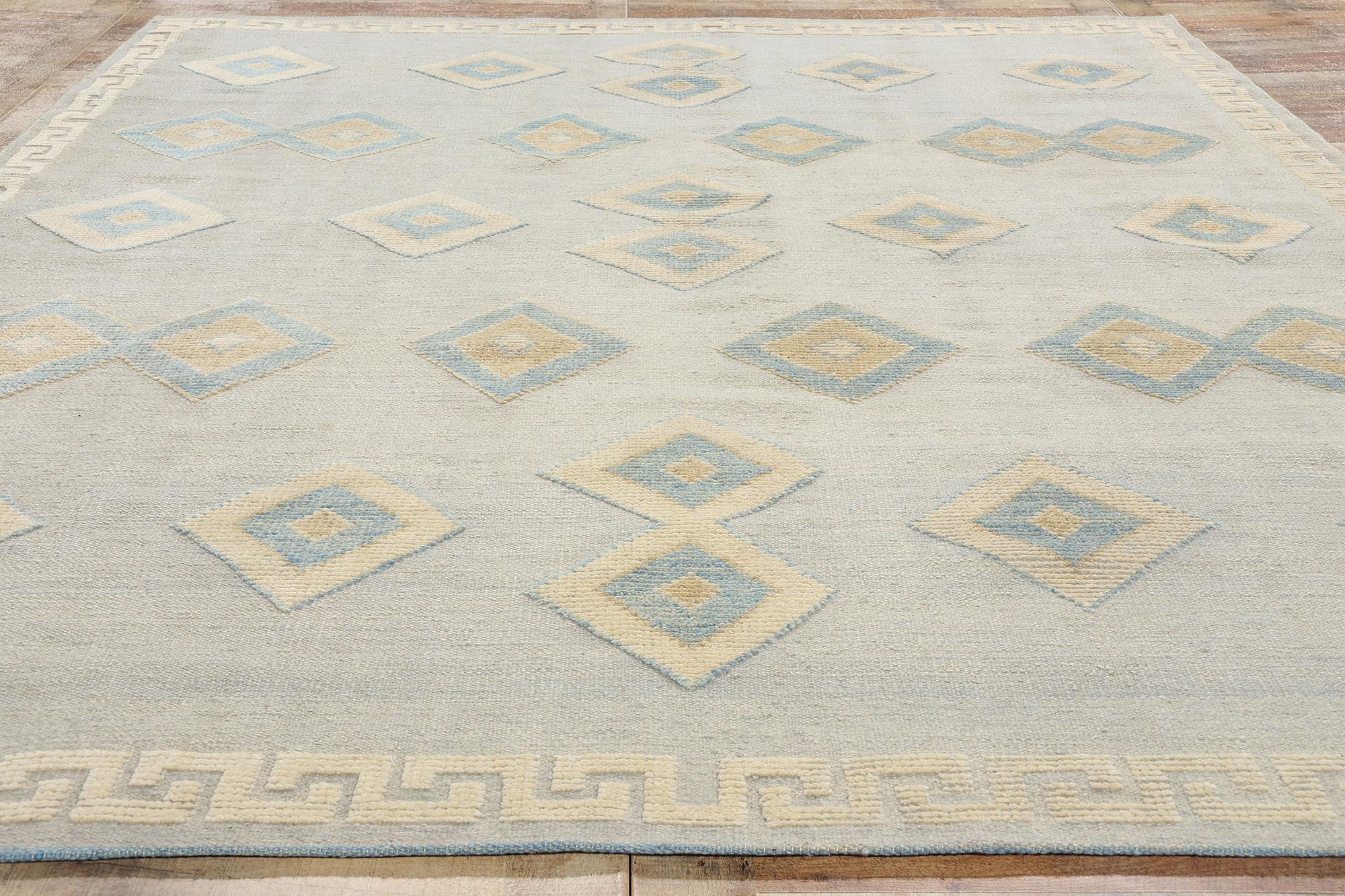 New Blue Contemporary High-Low Moroccan Rug, Tribal Allure Meets Boho Chic For Sale 1