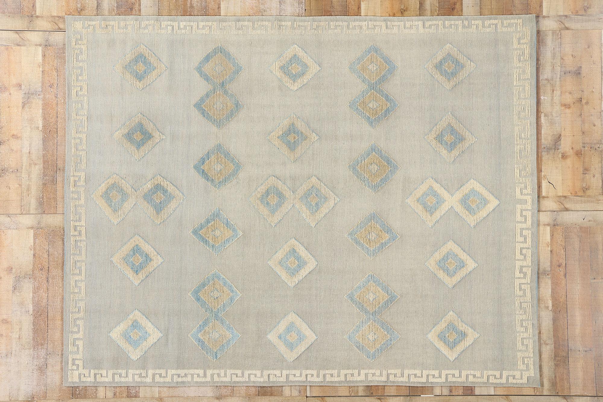 New Blue Contemporary High-Low Moroccan Rug, Tribal Allure Meets Boho Chic For Sale 2