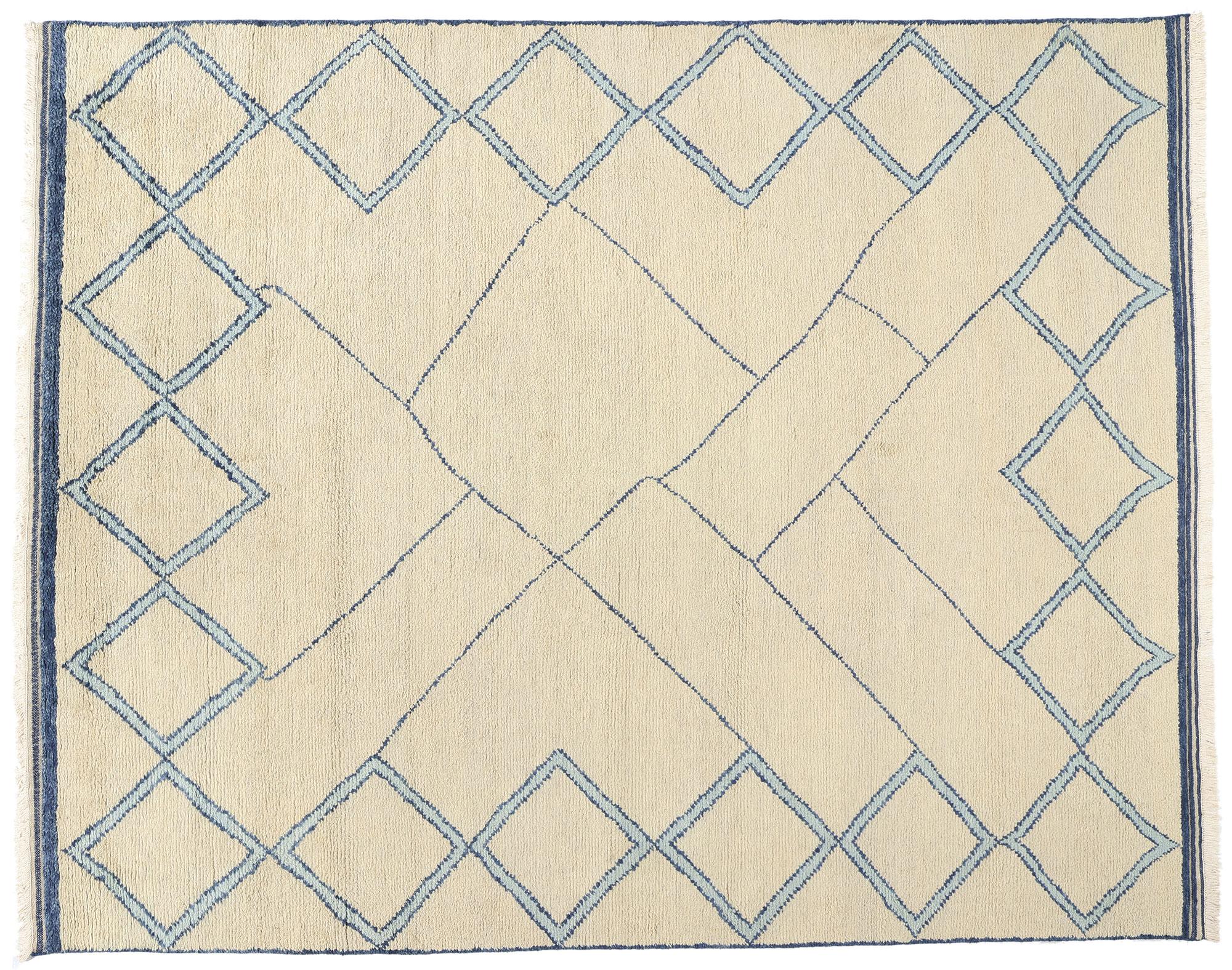 New Blue Diamond Contemporary Moroccan Area Rug For Sale 3