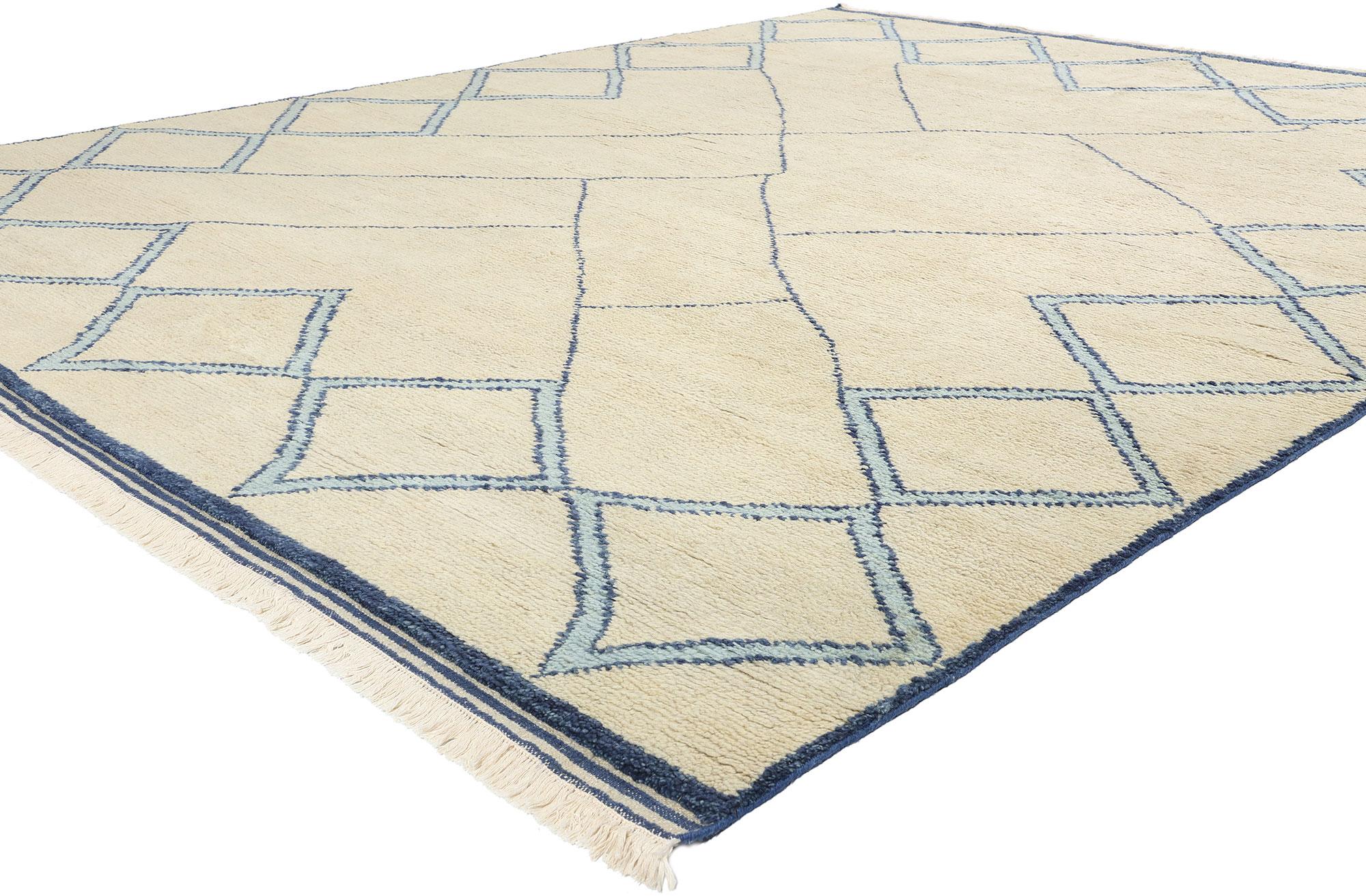 31274 Modern Tribal Moroccan Rug, 09'03 x 11'09. Introduce a touch of tribal enchantment and contemporary elegance to your space with this exquisite hand-knotted wool modern Moroccan rug. The rug's design masterfully combines traditional Moroccan